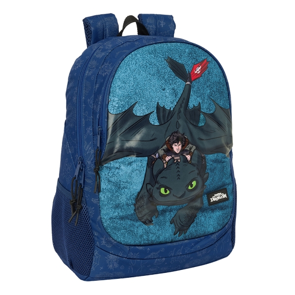 Safta Como Entrenar a Tu Dragon Mochila Adaptable a Carro - Portabotellas - Doble Tirador en Cremalleras - Hombreras Ergonomicas - Asa Superior de Mano - 23L - 320x160x440mm - Color Azul Marino