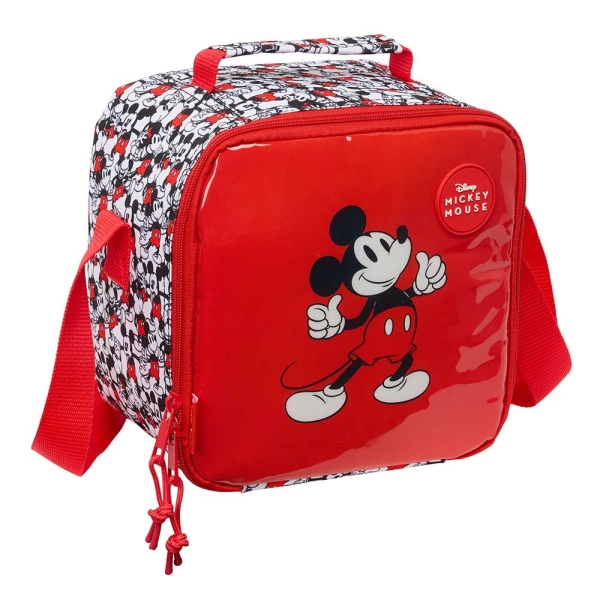 Safta Mickey Mouse Bolsa Isotermica Porta Alimentos 4.4L - Cremallera - Interior Forrado de Aluminio - Bandolera Ajustable - Repelente al Agua - Asa Superior - 200x150x200mm - Color Rojo