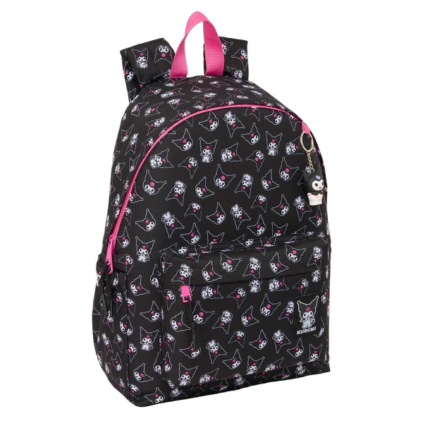 Safta Kuromi Mochila para Portatil hasta 14.1" - Interior Acolchado - Bolsillo Frontal - Portabotellas - Tirador Doble - Hombreras Ergonomicas - Asa Superior - 310x130x430mm - Color Negro y Rosa