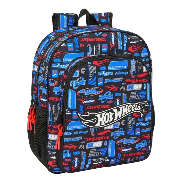 Safta Hot Wheels Mochila - Adaptable a Carro - Portabotellas - Doble Tirador en Cremallera - Hombreras Acolchadas Ergonomicas - Asa de Mano Superior - 15L - 320x120x380mm - Color Azul