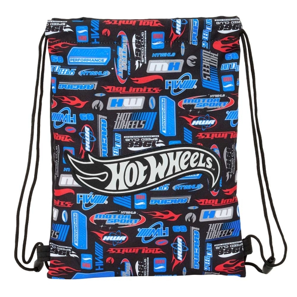 Safta Hot Wheels Saco Plano - Bolsillo con Cremallera - Cierre con Cordones - Ligero y Portatil - 3L - 260x10x340mm - Color Azul