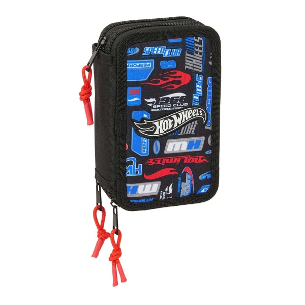 Safta Hot Wheels Plumier de 3 Pisos - 37 Piezas - 1.3L - Goma - Lapiz - Boligrafos - Sacapuntas - Reglas - 16 Colores - 14 Rotuladores - 125x55x195mm - Color Azul