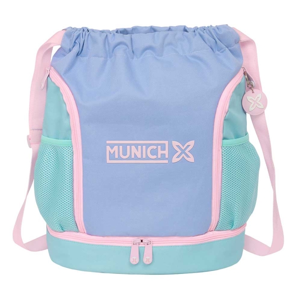 Safta Munich Mellow Saco Mochila - Bolsillo Interior con Cremallera - Bolsillos Laterales - Hombreras Ajustables - 21.93L - 340x150x430mm - Color Azul Claro