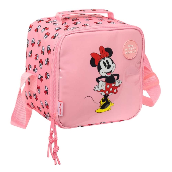 Safta Minnie Mouse Beach Bolsa Isotermica Porta Alimentos 4.4L - Cremallera - Bandolera Ajustable - Repelente al Agua - Asa Superior - 200x150x200mm - Color Rosa Pastel