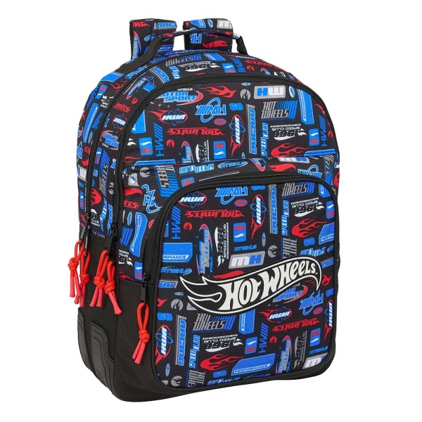 Safta Hot Wheels Mochila con 2 Compartimentos - Antirozaduras - Adaptable a Carro - Bolsillo Frontal - Portabotellas - Tirador Doble - Hombreras Acolchadas - 20L - 320x150x420mm - Color Azul