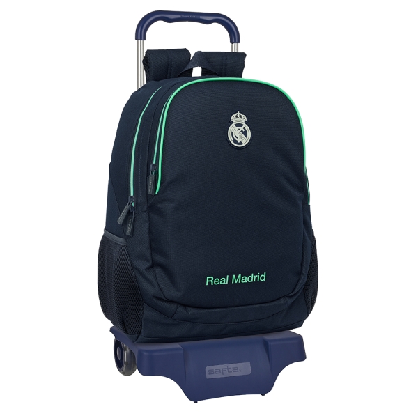 Safta Real Madrid 2ª Equipacion 25/26 Mochila con Carro - Portabotellas - 2 Compartimentos - Tirador Doble - Hombreras y Espalda Acolchadas - Mochila Extraible - 320x160x440mm - Color Azul Marino