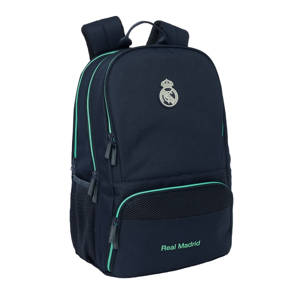Safta Real Madrid 2ª Equipacion 25/26 Mochila para Portatil hasta 14.1" - Cierre Raqueta de Padel - Portabotellas - Zapatillero - Rejilla Transpirable - 21.40L - 300x170x420mm - Color Azul Marino