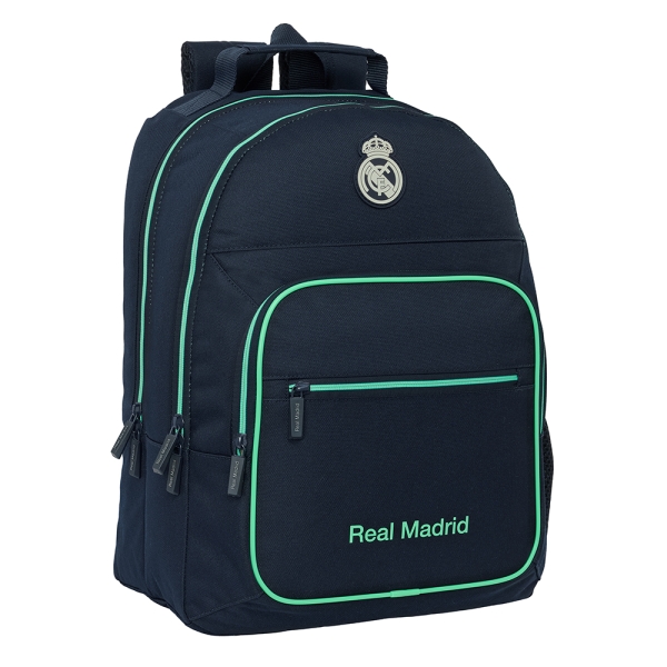 Safta Real Madrid 2ª Equipacion 25/26 Mochila con 2 Compartimentos - Adaptable a Carro - Portabotellas - 2 Compartimentos - Tirador Doble - 21.5L - 320x160x420mm - Color Azul Marino