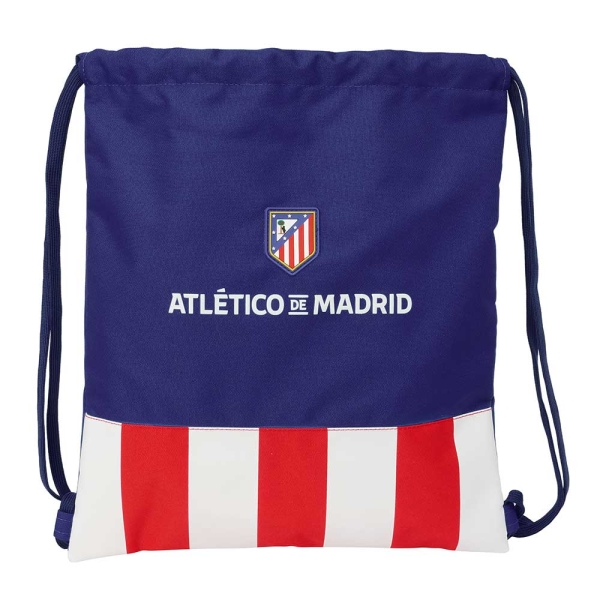 Safta Atletico de Madrid Saco Plano - Bolsillo con Cremallera - Cierre con Cordones - 5L - Material de Alta Calidad - Resistente y Duradero - Facil de Almacenar - 350x10x400mm - Color Azul Marino