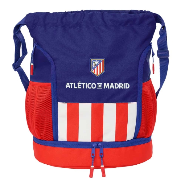 Safta Atletico de Madrid Saco Mochila - Bolsillo Interior con Cremallera - Bolsillos Laterales - Compartimento con Doble Cremallera - Hombreras Ajustables - 21.93L - 340x150x430mm - Color Azul Marino