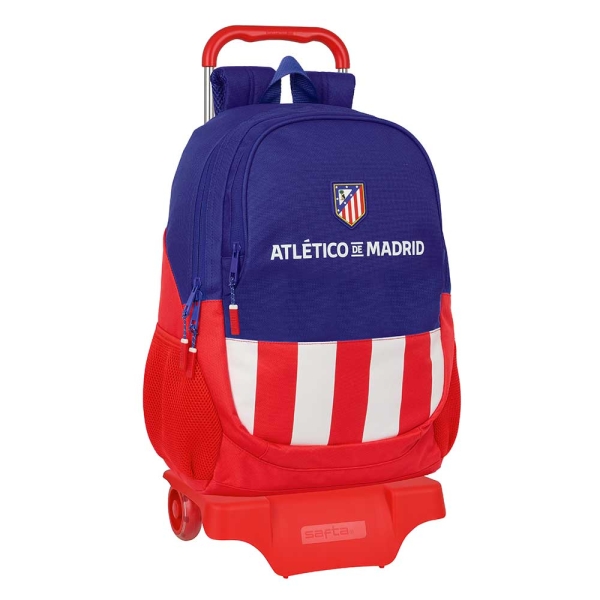 Safta Atletico de Madrid Mochila con Carro - Portabotellas - 2 Compartimentos - Tirador Doble - Hombreras Ergonomicas - Espalda Acolchada - Mochila Extraible - 320x160x440mm - Color Azul Marino