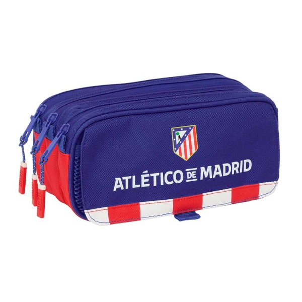 Safta Atletico de Madrid Portatodo - 3 Compartimentos con Cremalleras - Bolsillo Frontal - Cinta Adaptable - 1.72L - 215x80x100mm - Color Azul Marino