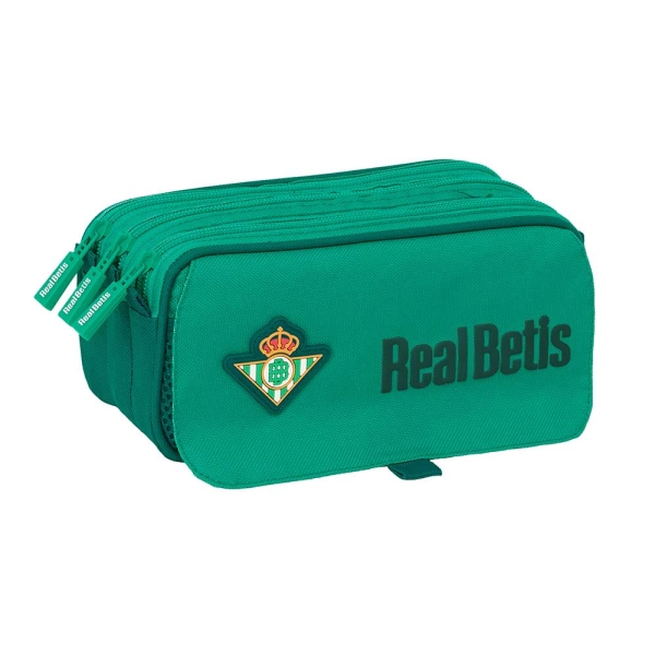 Safta Real Betis Balompie Portatodo - 3 Compartimentos con Cremalleras - Asa Lateral - Resistente al Agua - Cinta Adaptable - Bolsillo Frontal - 1.72L - 215x80x100mm - Color Verde