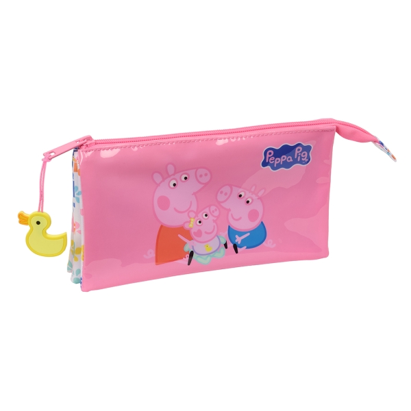 Safta Peppa Pig Baby Pig Portatodo - 3 Compartimentos con Cremalleras - Bolsillo Interior - 0.6L - 220x30x120mm - Color Rosa
