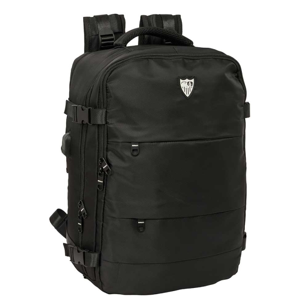 Safta Sevilla FC Mochila de Cabina - Bolsillo para Portatil hasta 15.6" - Organizadores - Portabotellas - Bolsillos Frontales - USB - Zapatillero - Espalda Transpirable - 290x190x440mm - Color Negro