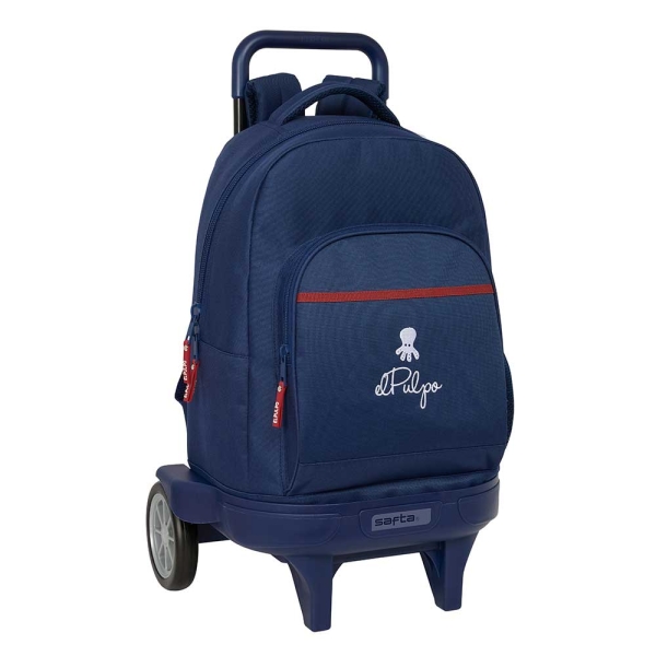 Safta el Pulpo Mochila con Carro - Extraible - Bolsillo Frontal - Portabotellas - Tirador Doble - Hombreras Acolchadas - Tarjeta ID - Ruedas Antivibracion - 330x220x450mm - Color Azul Marino