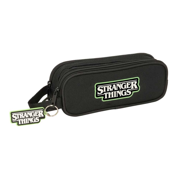 Safta Stranger Things Portatodo - 2 Compartimentos con Cremalleras - Asa Lateral - 1L - 210x60x80mm - Color Negro