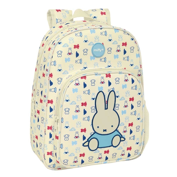 Safta Miffy Buddy Mochila Infantil - Adaptable a Carro - Portabotellas - Hombreras Acolchadas - Material Reciclado - Repelente al Agua - 10L - 260x110x340mm - Color Beige