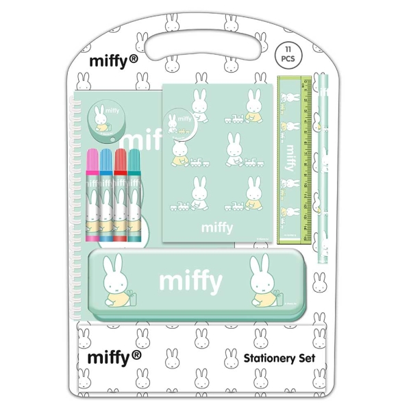 Safta Miffy Buddy Pack Escolar con Plumier Metalico - Lapiz - 4 Rotuladores - Regla 15cm - Sacapuntas - Goma - Libreta A4 - Bloc de Notas A6 - 270x30x375mm - Multicolor