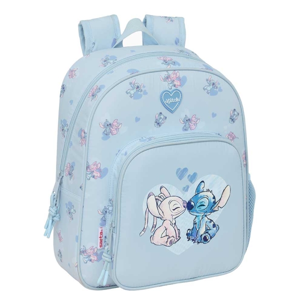 Safta Stitch Mochila Infantil - Adaptable a Carro - Portabotellas - Hombreras Ergonomicas - Bolsillo Frontal - Asa Superior - 10L - 280x100x340mm - Color Azul Claro