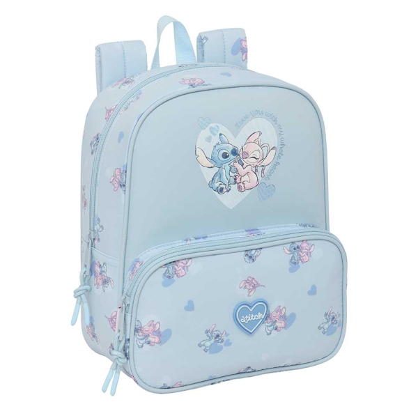 Safta Stitch Mochila Guarderia - Adaptable a Carro - 2 Bolsillos Frontales - Tarjeta de Identificacion - Asa de Mano - 6L - 220x100x270mm - Color Azul Claro