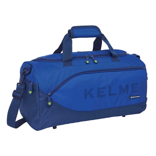 Safta Kelme Blue Bolsa de Deporte - Bandolera Ajustable - Cremallera Doble - Bolsillo Frontal - Bolsillo Lateral - Interior Semirigido - Tacos en la Base - Asa Forrada - 500x250x250mm - Color Azul