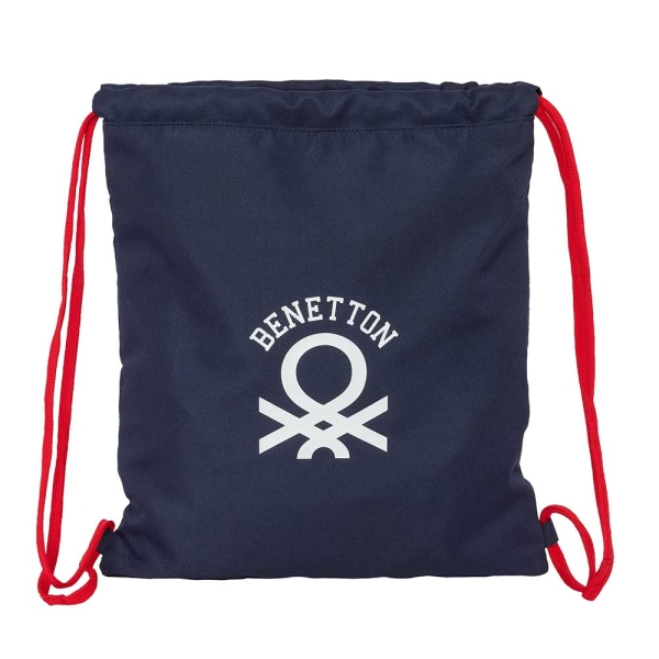 Safta Benetton Together Saco Plano - Bolsillo con Cremallera - Cierre con Cordones - 5L - Compacto y Ligero - 350x10x400mm - Color Azul Marino