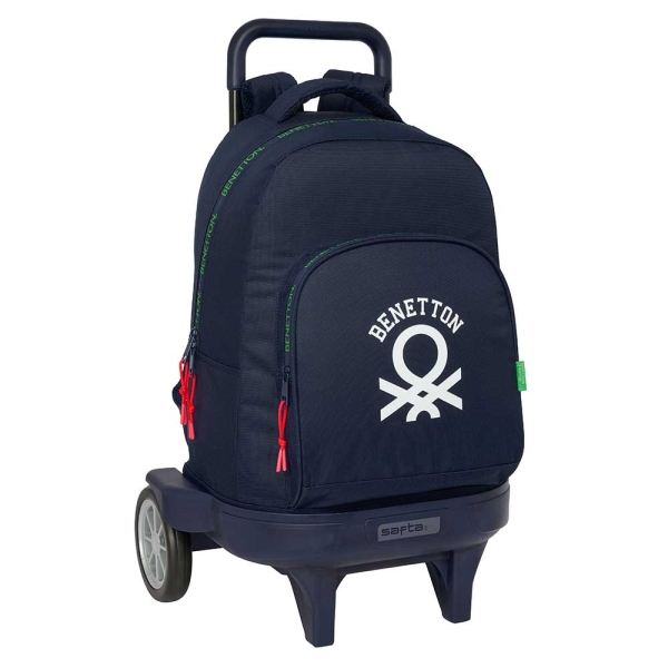 Safta Benetton Together Mochila con Carro - Bolsillo Frontal - Ruedas Antivibracion - Hombreras Acolchadas - Asa Acolchada - Tarjeta ID - Base Reforzada - 330x220x450mm - Color Azul Marino