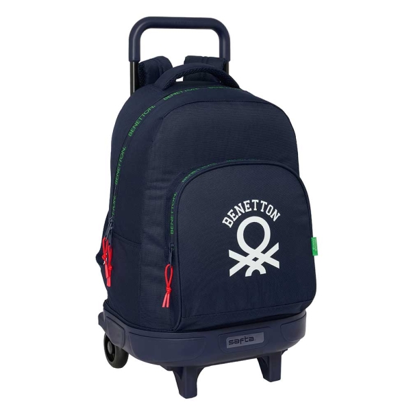 Safta Benetton Together Mochila con Carro - Extraible - Bolsillo Frontal - Portabotellas - Hombreras Acolchadas - Asa Acolchada - Tarjeta ID - Base Reforzada - 330x220x450mm - Color Azul Marino