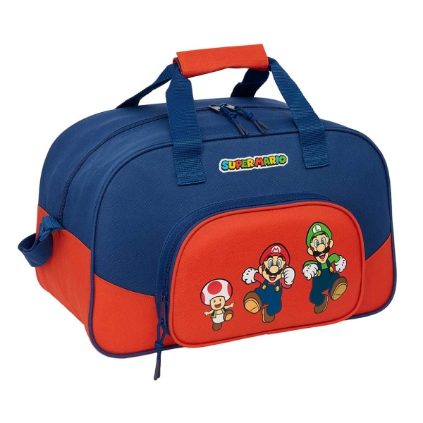 Safta Super Mario Mamma Mia Bolsa de Deporte - Bolsillo Frontal - Bandolera Ajustable - Tirador Doble - Tacos en Base - Fondo Semirigido - 22L - 400x230x240mm - Color Rojo y Azul