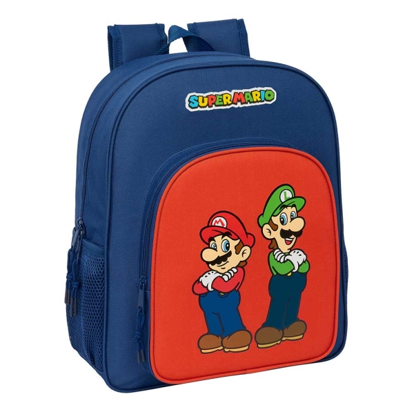 Safta Super Mario Mamma Mia Mochila - Adaptable a Carro - Portabotellas - Tirador Doble - Hombreras Ergonomicas Acolchadas - Bolsillo Frontal - Asa de Mano - 15L - 320x120x380mm - Color Rojo y Azul