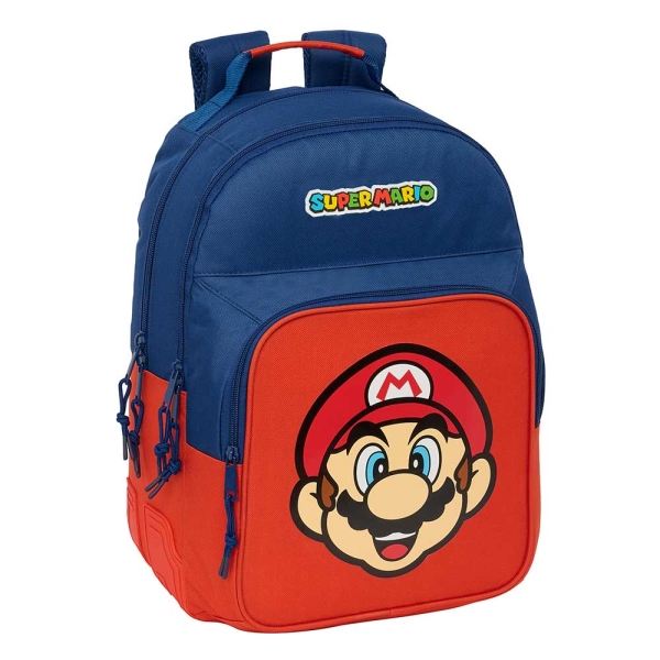 Safta Super Mario Mamma Mia Mochila con 2 Compartimentos - Antirozaduras - Adaptable a Carro - Portabotellas - Tirador Doble - Hombreras Ergonomicas - 20L - 320x150x420mm - Color Rojo y Azul