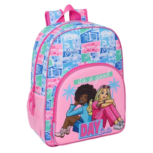 Safta Barbie Mochila Adaptable a Carro - Portabotellas - Doble Tirador en Cremallera - Hombreras Ergonomicas Acolchadas - Asa de Mano Superior - 19L - 330x140x420mm - Color Rosa
