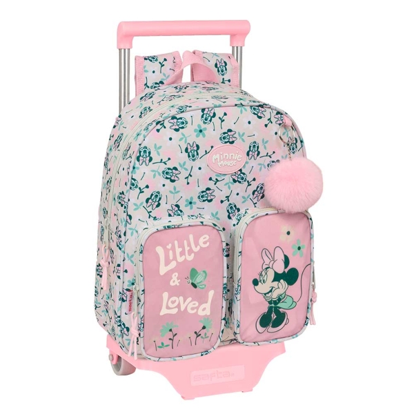 Safta Minnie Mouse Minty Mochila con Carro - Portabotellas - Hombreras Acolchadas - Mochila Extraible - Material Resistente - 10L - 280x100x340mm - Color Rosa Pastel