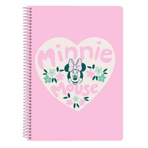Safta Minnie Mouse Minty Libreta con Espiral - Formato Cuarto - 80 Hojas de Papel 80g/m2 - Cuadriculas 4x4mm - Tapas Duras Glasofonadas - Margen Lateral - 155x10x220mm - Color Rosa Pastel