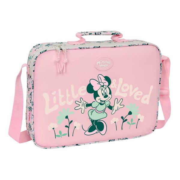 Safta Minnie Mouse Minty Maletin con Cremallera - Bandolera Ajustable - Asa Forrada - Doble Tirador Cremallera - Fondo Semirigido - Compacta y Ligera - 6L - 380x60x280mm - Color Rosa Pastel