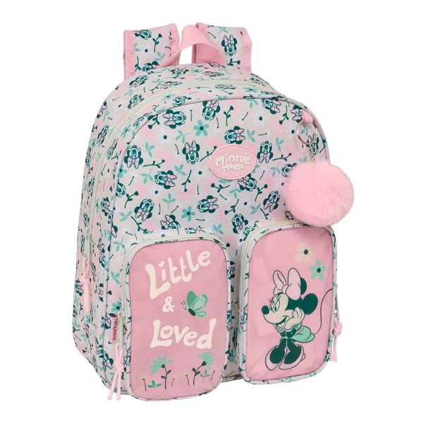 Safta Minnie Mouse Minty Mochila Infantil - Adaptable a Carro - Portabotellas - Hombreras Acolchadas - Bolsillo Frontal - Asa Superior - 9.5L - 280x100x340mm - Color Rosa Pastel