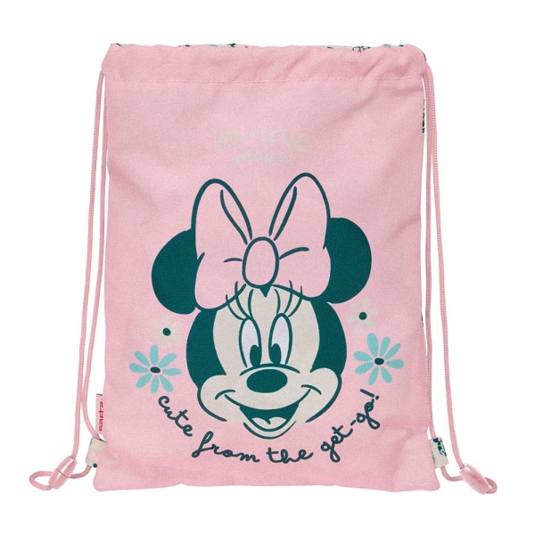 Safta Minnie Mouse Minty Saco Plano - Bolsillo con Cremallera - Cierre con Cordones - Cierre de seguridad - 3L - 260x10x340mm - Color Rosa Pastel