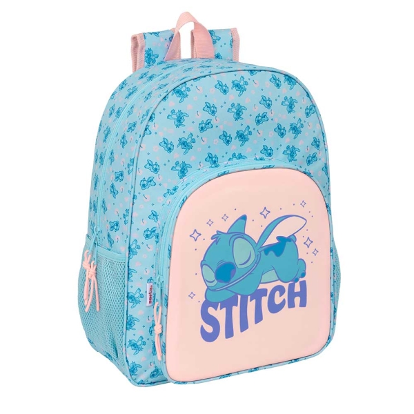 Safta Stitch Ohana Mochila Adaptable a Carro - Portabotellas - Tirador Doble - Hombreras Ergonomicas Acolchadas - Bolsillo Frontal - Asa de Mano Superior - 19L - 330x140x420mm - Color Azul Claro
