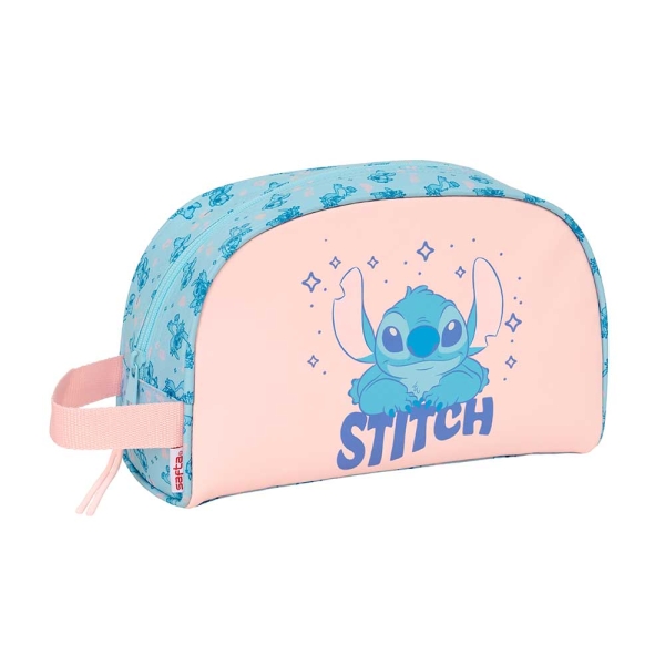 Safta Stitch Ohana Neceser de 5L - Cremallera - Asa Lateral - Adapatable a Carro - Bolsillo Interior - 280x100x180mm - Color Azul Claro
