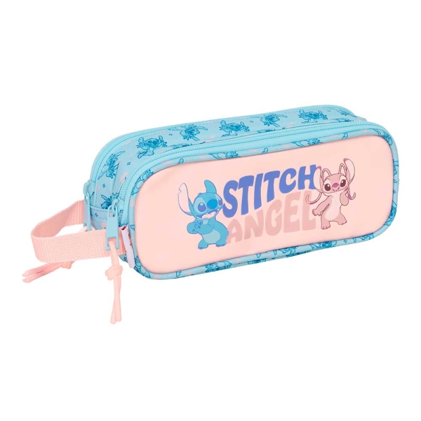 Safta Stitch Ohana Portatodo - 2 Compartimentos con Cremalleras - Asa Lateral - 1L - 210x60x80mm - Color Azul Claro