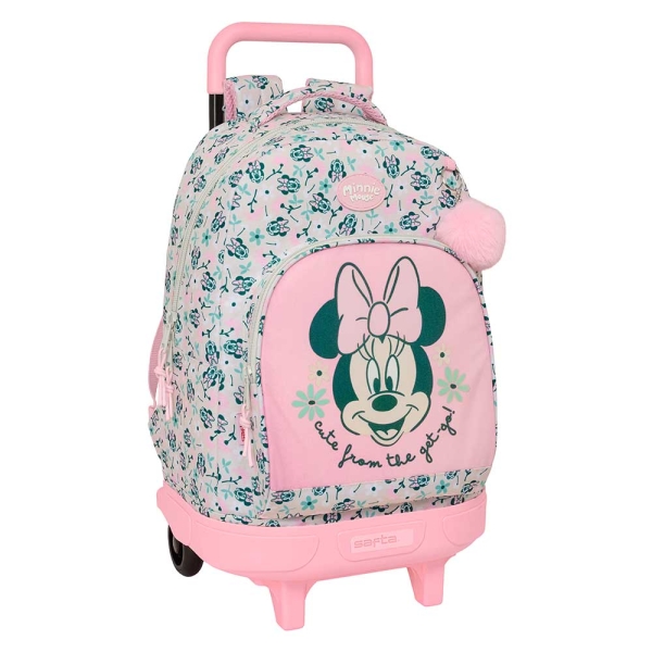 Safta Minnie Mouse Minty Mochila con Carro - Extraible - Bolsillo Frontal - Portabotellas - Tirador Doble - Hombreras Acolchadas - Asa Acolchada - Tarjeta ID - 33L - 330x220x450mm - Color Rosa Pastel