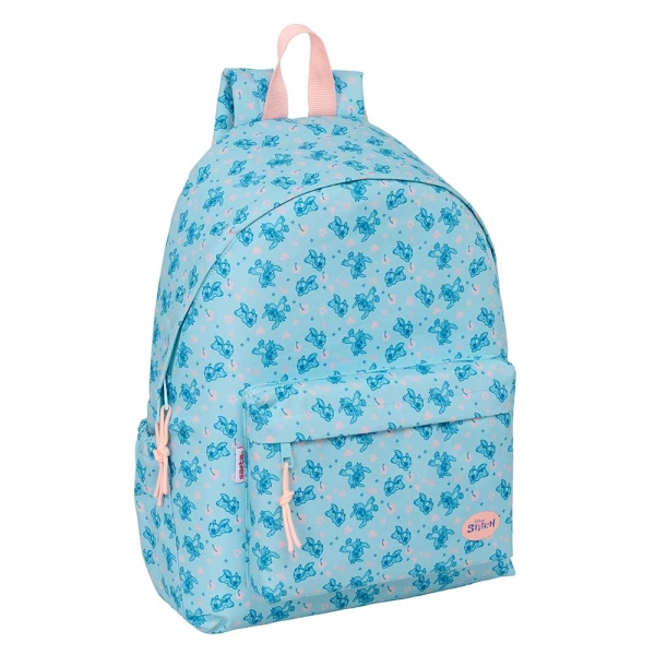 Safta Stitch Ohana Mochila para Portatil hasta 14.1" - Bolsillo Frontal - Portabotellas - Tirador Doble - Hombreras Ergonomicas - Asa Superior - 310x130x430mm - Color Azul Claro