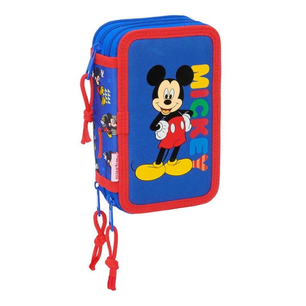 Safta Mickey Mouse Today Plumier de 3 Pisos - 37 Piezas - 1.3L - Goma - Lapiz - Boligrafos - Sacapuntas - Reglas - 16 Colores - 14 Rotuladores - 125x55x195mm - Color Azul
