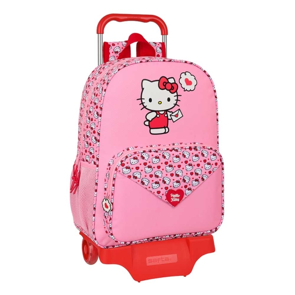 Safta Hello Kitty Mochila con Carro - Portabotellas - Doble Tirador - Hombreras Ergonomicas - Mochila Extraible - Material Resistente - Ruedas de Goma - 21L - 330x140x420mm - Color Rosa