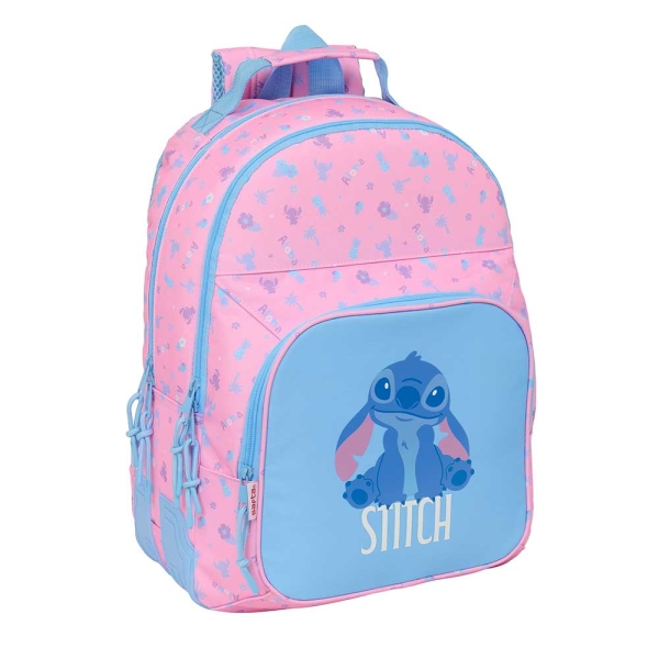 Safta Stitch Bright Mochila con 2 Compartimentos - Antirozaduras - Adaptable a Carro - Bolsillo Frontal - Portabotellas - Tirador Doble - Hombreras Ergonomicas - 20L - 320x150x420mm - Color Rosa