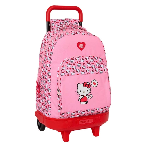 Safta Hello Kitty Mochila con Carro - Extraible - Bolsillo Frontal - Portabotellas - Doble Cremallera - Hombreras Acolchadas - Asa Acolchada - Tarjeta ID - Base Reforzada - 330x220x450mm - Color Rosa