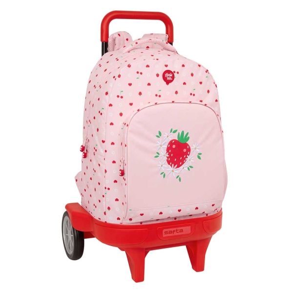 Safta Glowlab Frutitas Mochila con Carro - 33L - Ruedas Antivibracion - Asa Acolchada - Bolsillo Frontal - Portabotellas - Tarjeta ID - Mochila Extraible - 33x22x45cm - Color Rosa