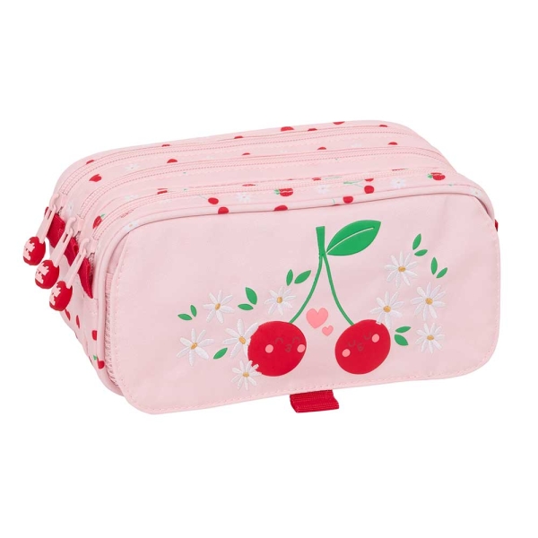 Safta Glowlab Frutitas Portatodo - 3 Compartimentos con Cremalleras - Bolsillo Frontal - Cinta Adaptable - 1.72L - 215x80x100mm - Color Rosa