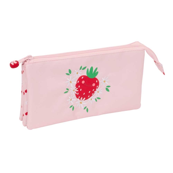 Safta Glowlab Frutitas Portatodo - 3 Compartimentos con Cremalleras - Bolsillo Interior - 0.6L - 220x30x120mm - Color Rosa